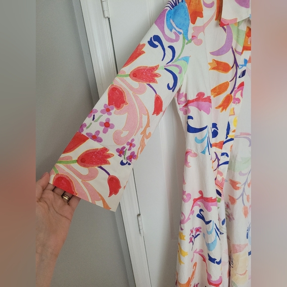 Zara 100% Cotton Multicolored White Pink Floral Maxi Dress With Belt SIZE XS - Picture 10 of 10